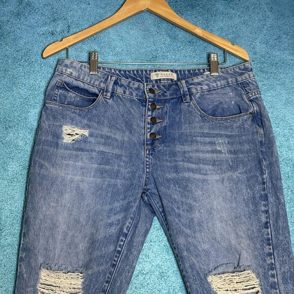 Vintage Guess Jeans Women’s 29 – TomBoy– Blue Distressed Denim Y2K Fits 32x26 - Picture 2 of 16